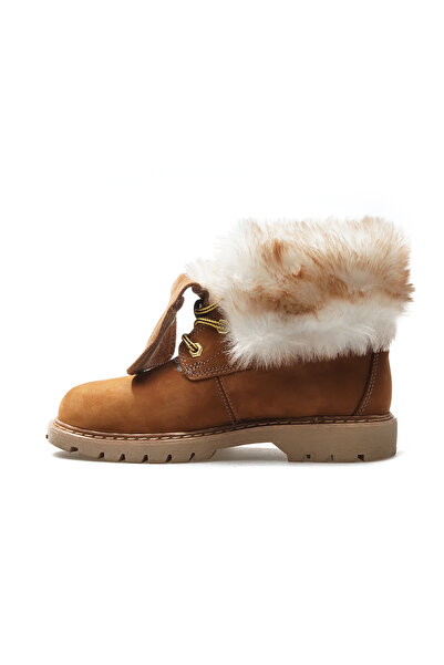 Cat Women's Genuine Leather Fur Detailed Casual Boots (36-40) 22K Utah Fur Z Cinnamon Nubuck