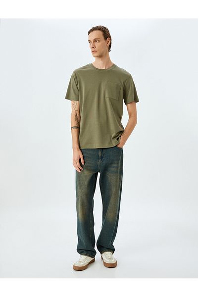Koton New Season Crew Neck Regular Fit κοντομάνικο βαμβακερό μπλουζάκι με τσέπες