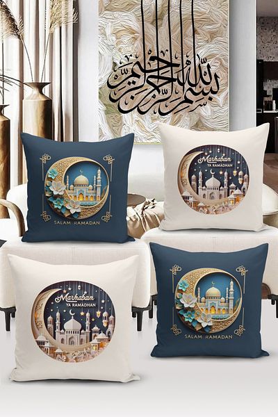 Bertille Home Seria Ramadan - Set de 4 huse de pernă cu imprimare digitală pe două fețe