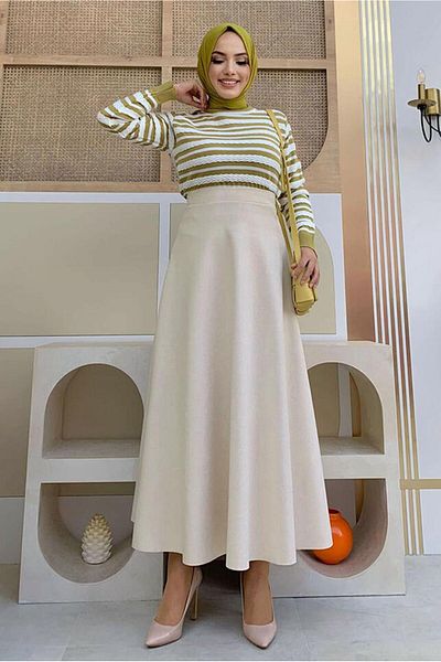 TRENDTESETTÜR تنورة نسائية بيج (حجري) واسعة 6811