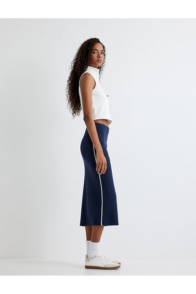 Koton Dark Blue Women's Midi Column Skirt