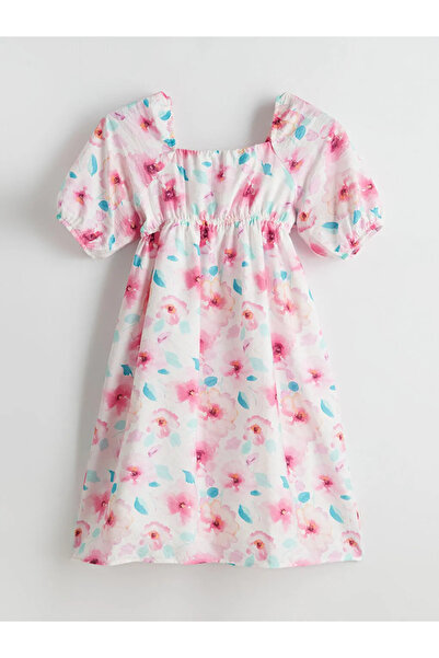 LC Waikiki LCW Kids Pembe Kare Yaka Çiçekli Kız Çocuk Elbise