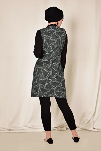 TRENDTESETTÜR Women's Gray Gathered Waist Patterned Vest 4981