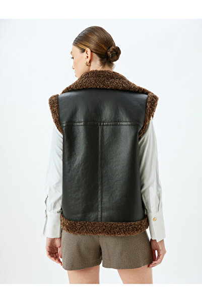 Koton Women's Black Faux Leather Biker Vest