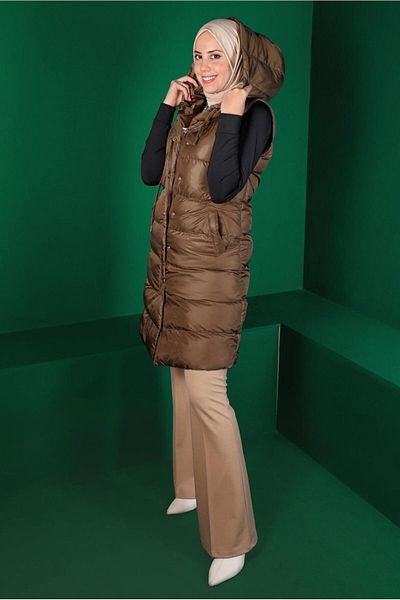 TRENDTESETTÜR Women's Tan Snap Hooded Puffer Vest 7070