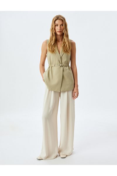 Koton New Season Double-breasted Long Blazer Vest with Belt