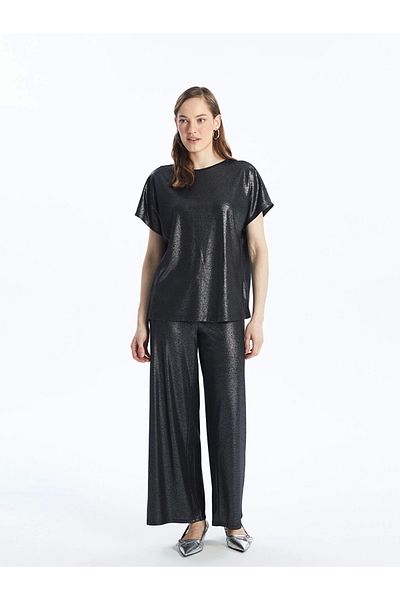 LC Waikiki Elastic Waist Straight Wide Leg Women's Metallic Trousers