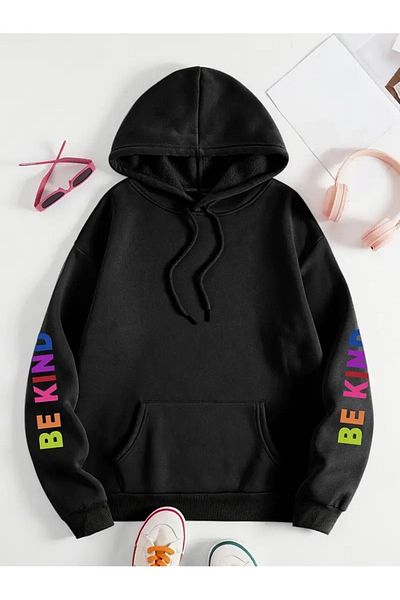 LAND MODA Unisex Μαύρο φούτερ με στάμπα BACK