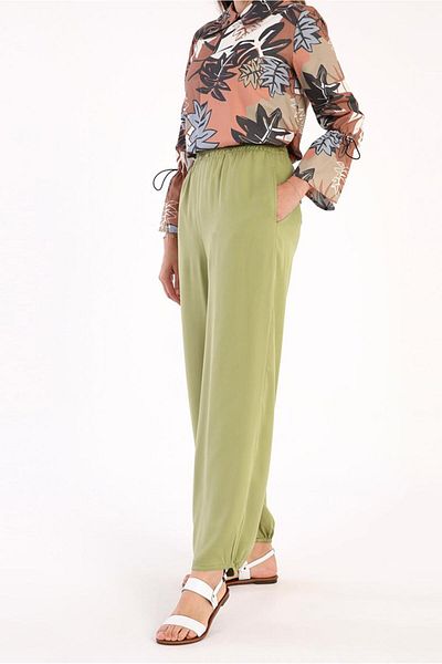 TRENDTESETTÜR Women's Green (REAM) Elastic Waist Wide Leg Trousers 46007