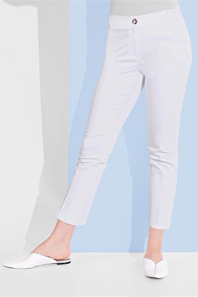 TRENDTESETTÜR Women's White High Waist Classic Trousers 7533