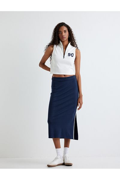 Koton Dark Blue Women's Midi Column Skirt