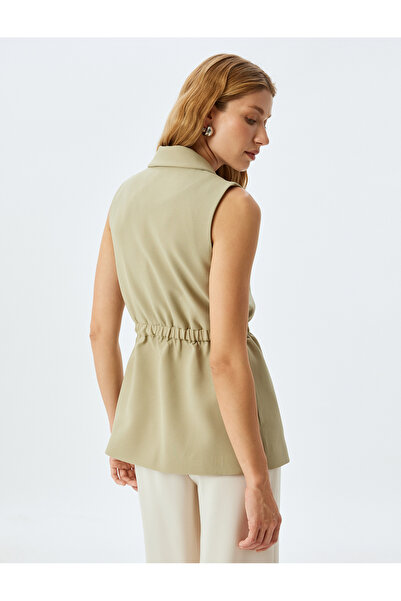 Koton Belted lapel collar double breasted long blazer vest.