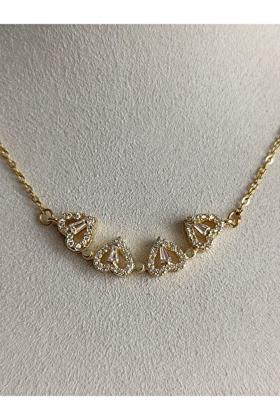 PileaD Gold Taşlı Yonca Kalpli Çelik Kolye 316l Kararmaz Garantili (AÇILABİLİR MIKNATISLI)