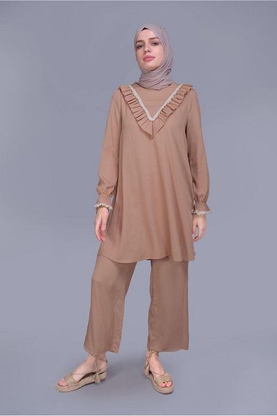 TRENDTESETTÜR Women's Powder (SOMON) Ruffle Lace Trousers Suit 40804
