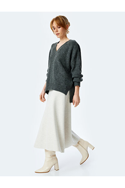 Koton Women's Beige Midi Skirt