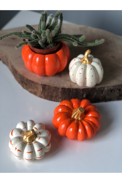 Bautinq Store El Yapımı 4 Lü Balkabağı Dekoratif Dekorasyon Obje Biblo Süs Eş...