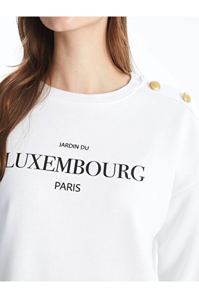 LC Waikiki LCW Modest White Crew Neck Γυναικείο Χοντρό Φούτερ Τουνίκ