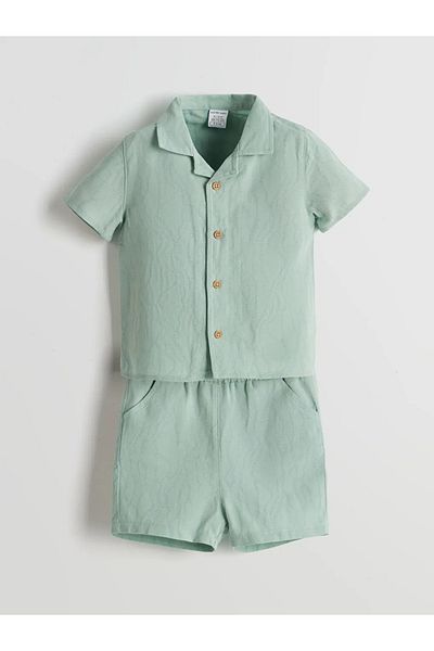 LC Waikiki Lcw Baby Green Resort Lapel Baby Boy Shirt and Shorts 2Pcs