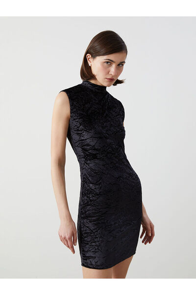 LC Waikiki Stand Collar Self Patterned Dress