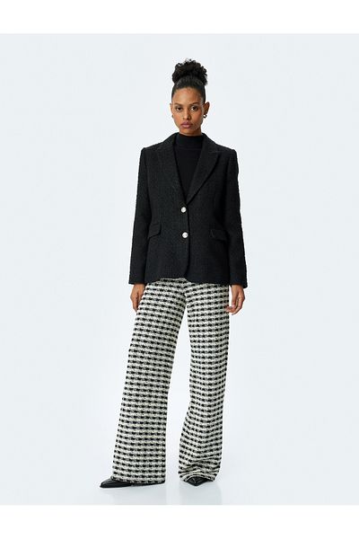 Koton New Season Plaid High Waist Wide Leg Pants