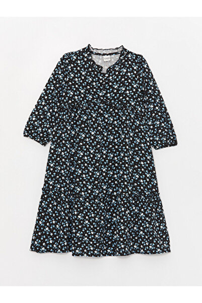 LC Waikiki Black Crew Neck Patterned Girl's Dress