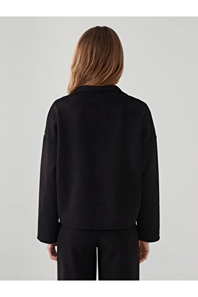 LC Waikiki Γυναικείο φούτερ LCW Vision Μαύρο Stand Collar Plain Oversize