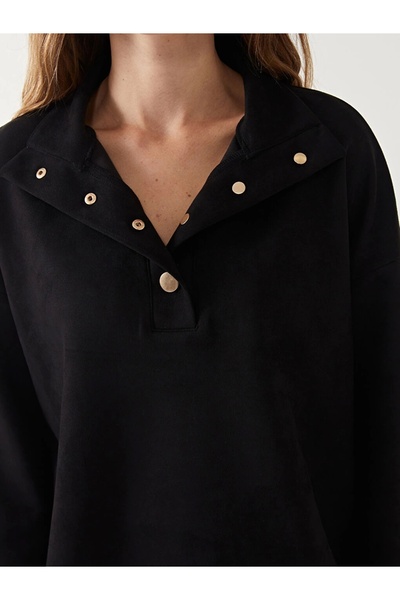 LC Waikiki Γυναικείο φούτερ LCW Vision Μαύρο Stand Collar Plain Oversize