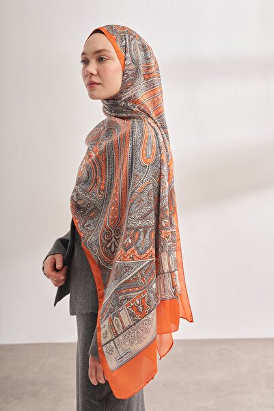 ARMANDA Εισαγόμενο σάλι Voile με πορτοκαλί μυστικό σχέδιο