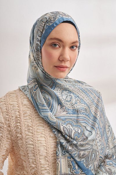ARMANDA Mystical Pattern Imported Voile Shawl - Denim Blue