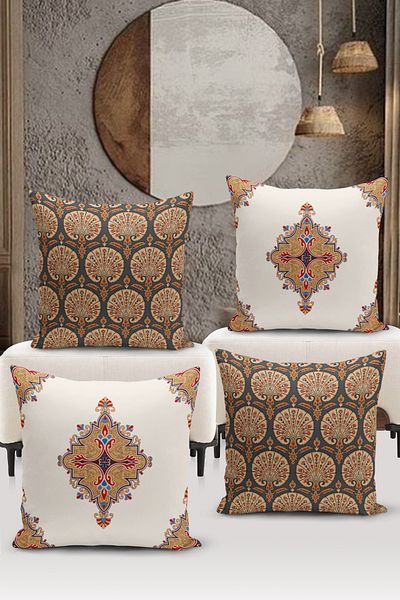 Bertille Home Seria Ramadan - Set de 4 huse de pernă cu imprimare digitală pe două fețe