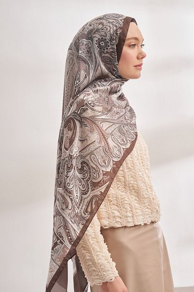 ARMANDA Mystical Pattern Imported Voile Shawl - Chocolate