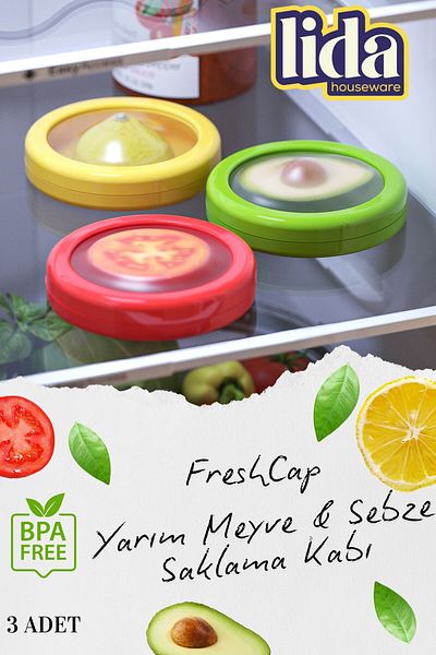 Lida Houseware 3-Piece Cut-Out Fruit and Vegetable Non-Mashing No Smell Less Space-Covering Silicone Storage Container