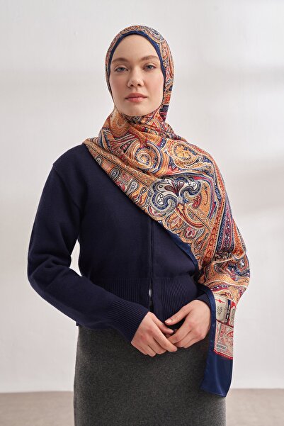 ARMANDA Σάλι Voile Εισαγόμενο με Μυστικιστικό Μοτίβο - Navy Blue-Gold