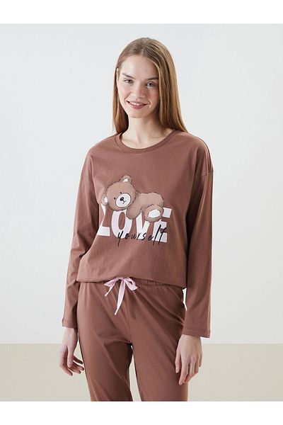 LC Waikiki LCW Young - Γυναικείο σετ πιτζάμες με στάμπα με λαιμόκοψη