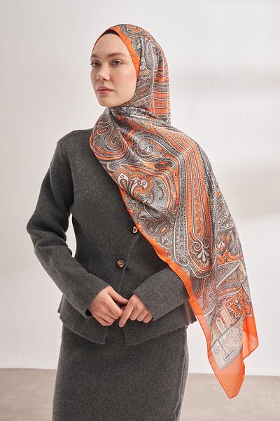 ARMANDA Orange Mystic Patterned Imported Voile Shawl
