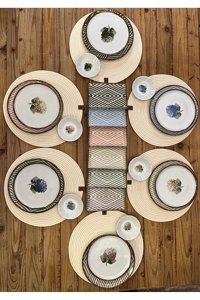 Porland Hydrangea 24-Piece Porcelain Catering and Breakfast Set with Tea Plate for 6 People