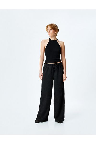 Koton New Season Comfortable Fit Textured Straight Wide Leg Trousers