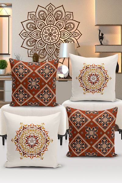 Bertille Home Seria Ramadan - Set de 4 huse de pernă cu imprimare digitală pe două fețe