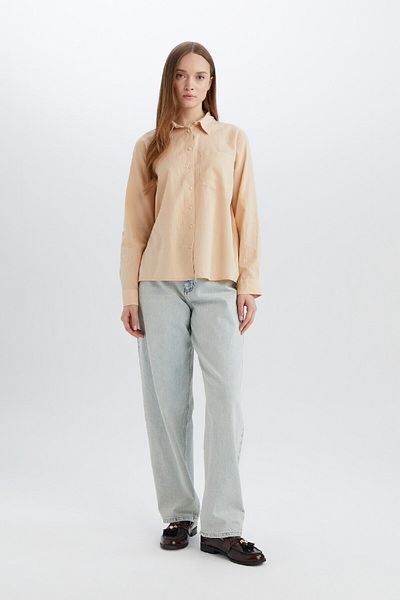 DeFacto Basic-Langarmshirt mit gerader Tasche und normaler Passform W7734AZ25SP
