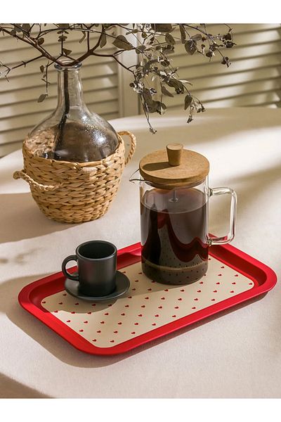 LC Waikiki Lcw Red Heart Patterned Metal Tray 30 cm