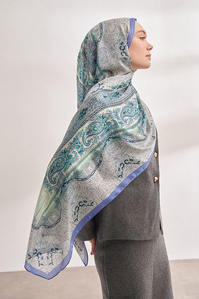 ARMANDA Indigo Catena Patterned Imported Voile Shawl