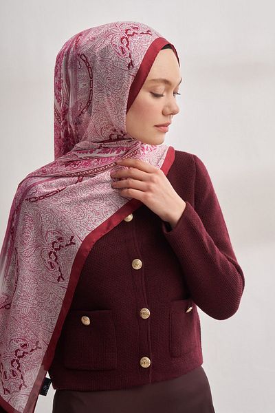 ARMANDA Catena Pattern Imported Voile Shawl - Claret Red