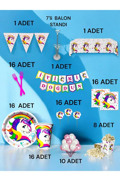 VibeHome 16-Person Unicorn Theme 2XL Pack - Birthday Party and Fun Events