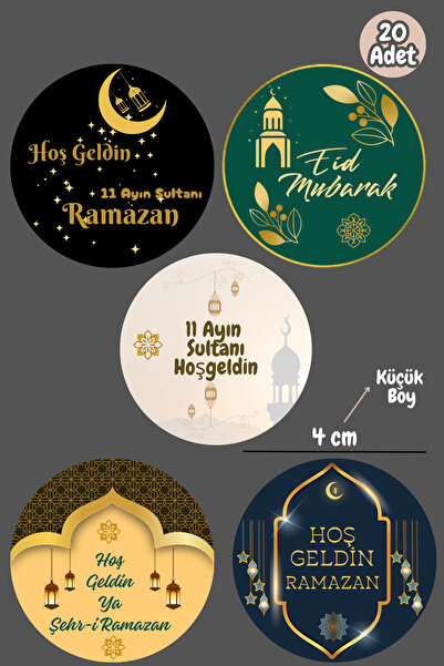 Dekals 20 Adet Kutu ve Ambalaj Etiketi Hoş geldin Ramazan Etiketi Yuvarlak Ya...
