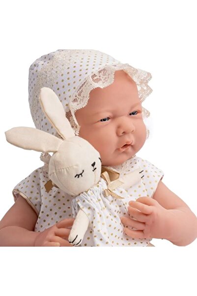 Genel Markalar Gerçekçi Yenidoğan Oyuncak Kız Bebek 39 cm - Beyaz Hırka ve Tavşanlı