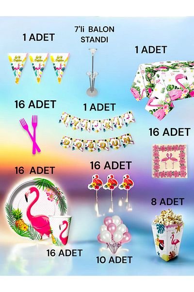 VibeHome Flamingo Themed 2XL Pack for 16 - Birthday Party & Fun Events