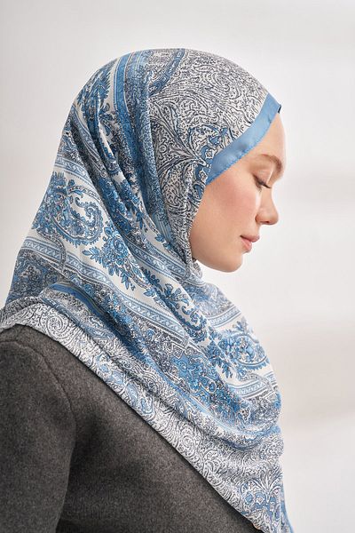 ARMANDA Catena Pattern Imported Voile Shawl - Denim Blue