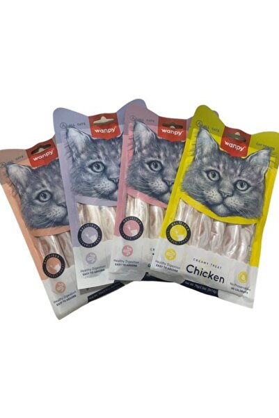 Wanpy Creamy Treat Puding Kedi Ödül Maması Sıvı Kedi Ödülü Karışık 4paket