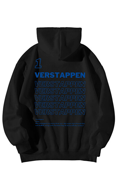 Scrovtie Siyah Unisex Oversize Hoodie - F1 Legend Max Verstappen Baskılı Kang...