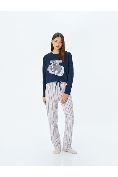Koton Dog Graphic Printed Cotton Striped Pajamas Set
